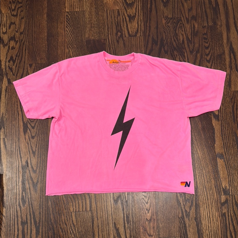 Aviator Nation Pink Lightning Bolt Short Sleeve Tee